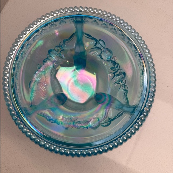 Vintage Westmoreland Argonaut Shell Brandywine Blue Opalescent Candy Dish - Picture 5 of 13